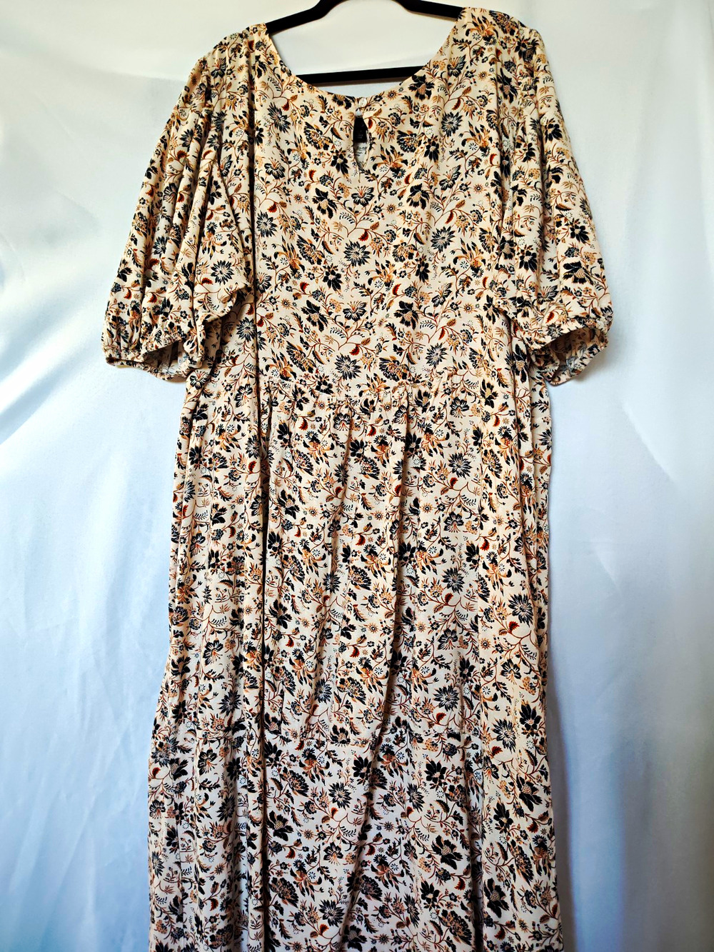 Ellos Boho Floral Babydoll Maxi Dress Plus Size 3X 4X Rayon Puff Sleeve Chintz